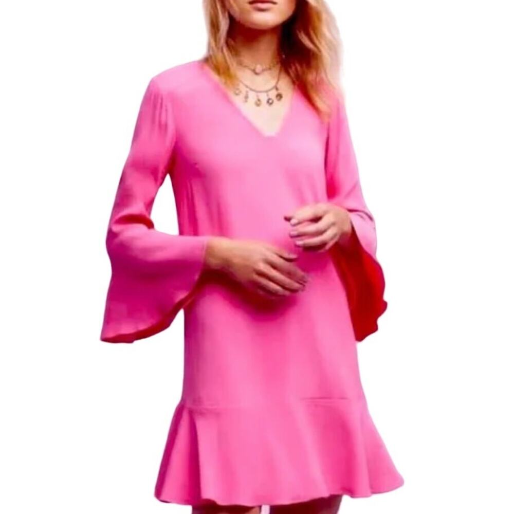 Anthropologie 6 HD in Paris Carissa Dress Shift Hot Pink Ruffle Hem Shift